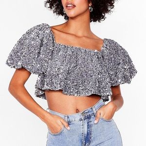 Sequin Square Neck Top